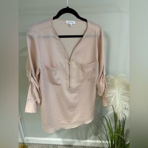 Calvin Klein Women's Blush Zip-Front Blouse